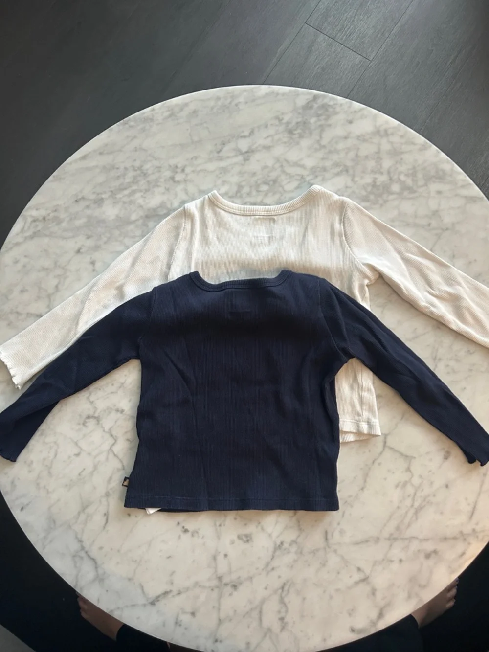 GAP Two-Pack Ribbed Long Sleeve Tees in Navy & White